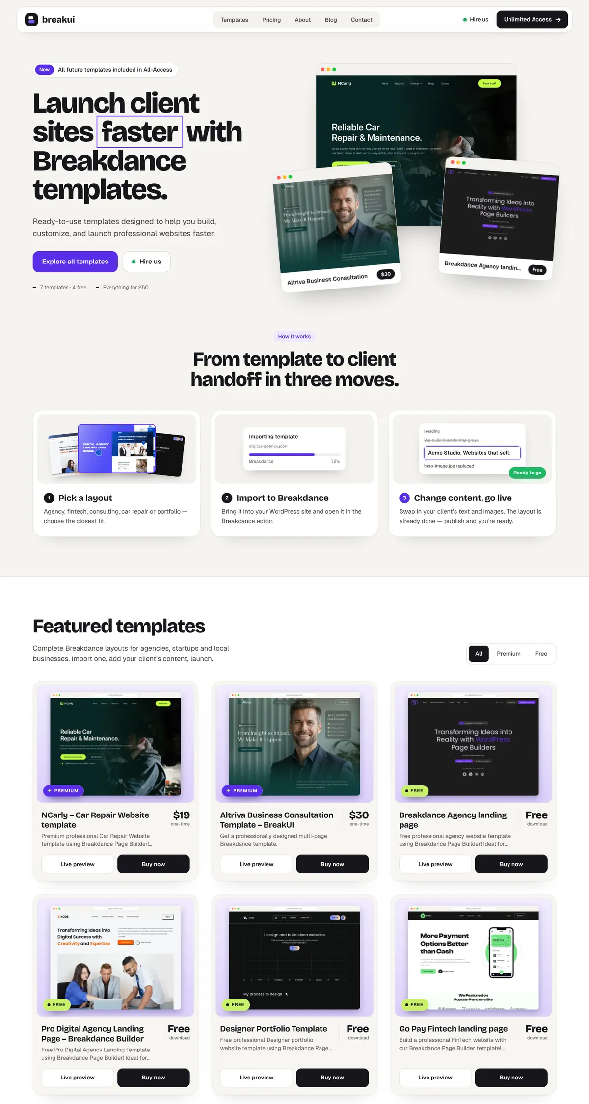 BreakUI Breakdance template marketplace homepage, built by Monir