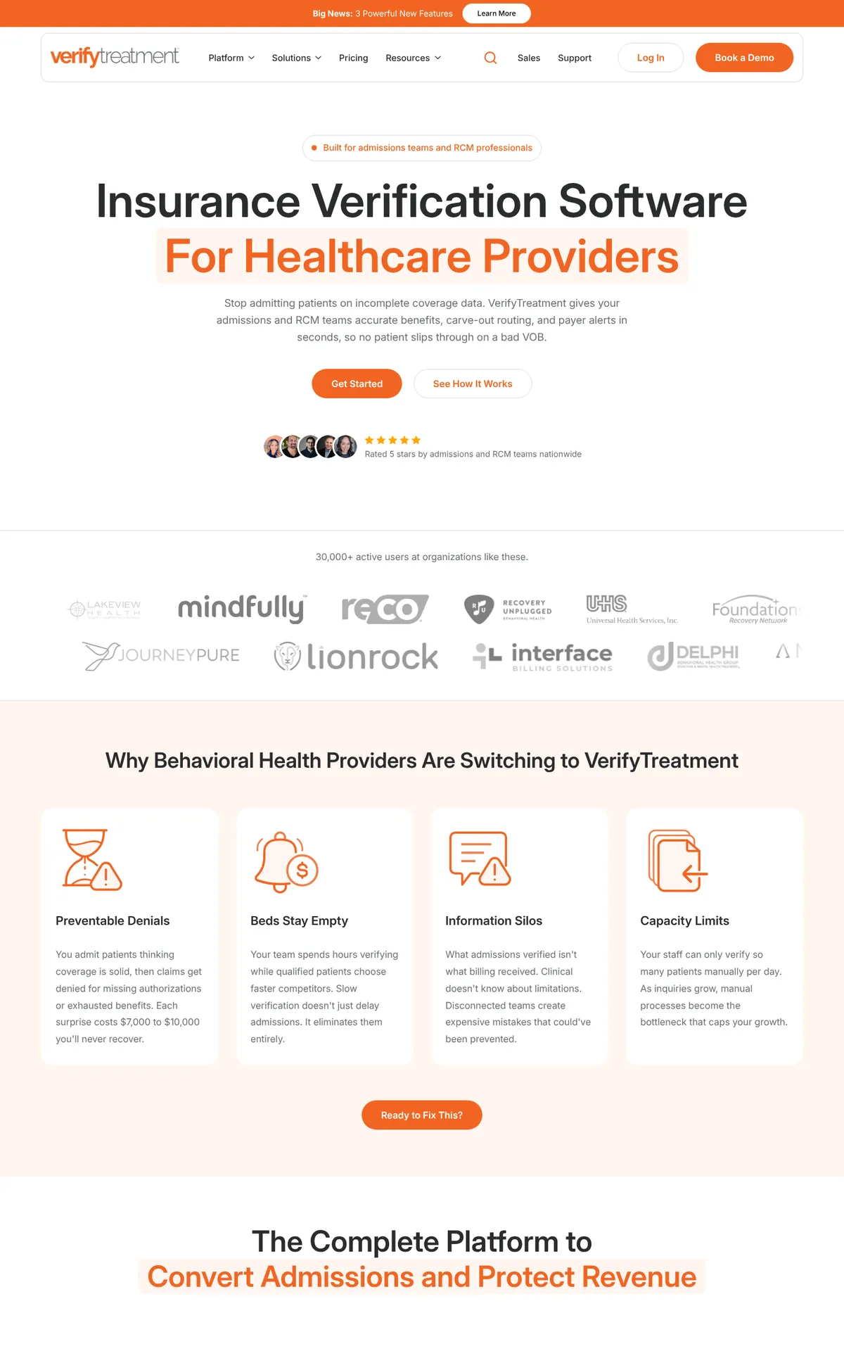 VerifyTreatment insurance verification software website homepage, built by Monir